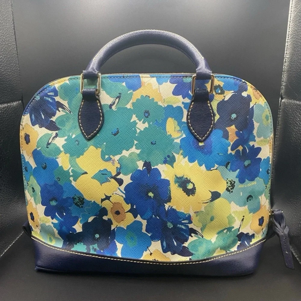 Dooney & Bourke Floral Blue and Yellow  and green Bitsy Satchel - Picture 2 of 7